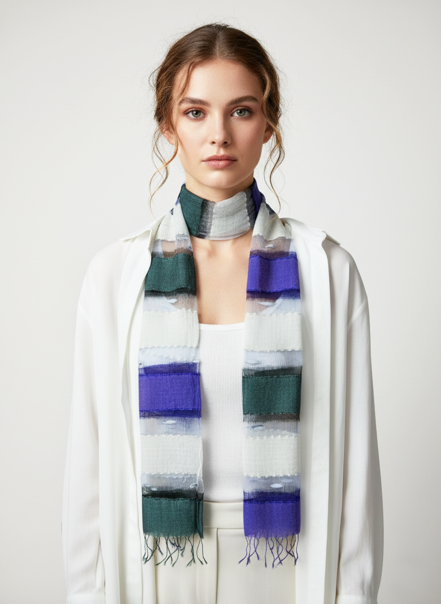 Mor Degrade Kozalı Uzun İpek Eşarp