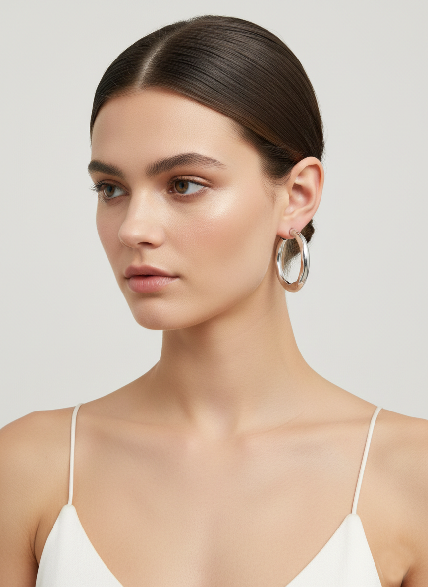 Gümüş Renk Kıvrımlı Halka Küpe