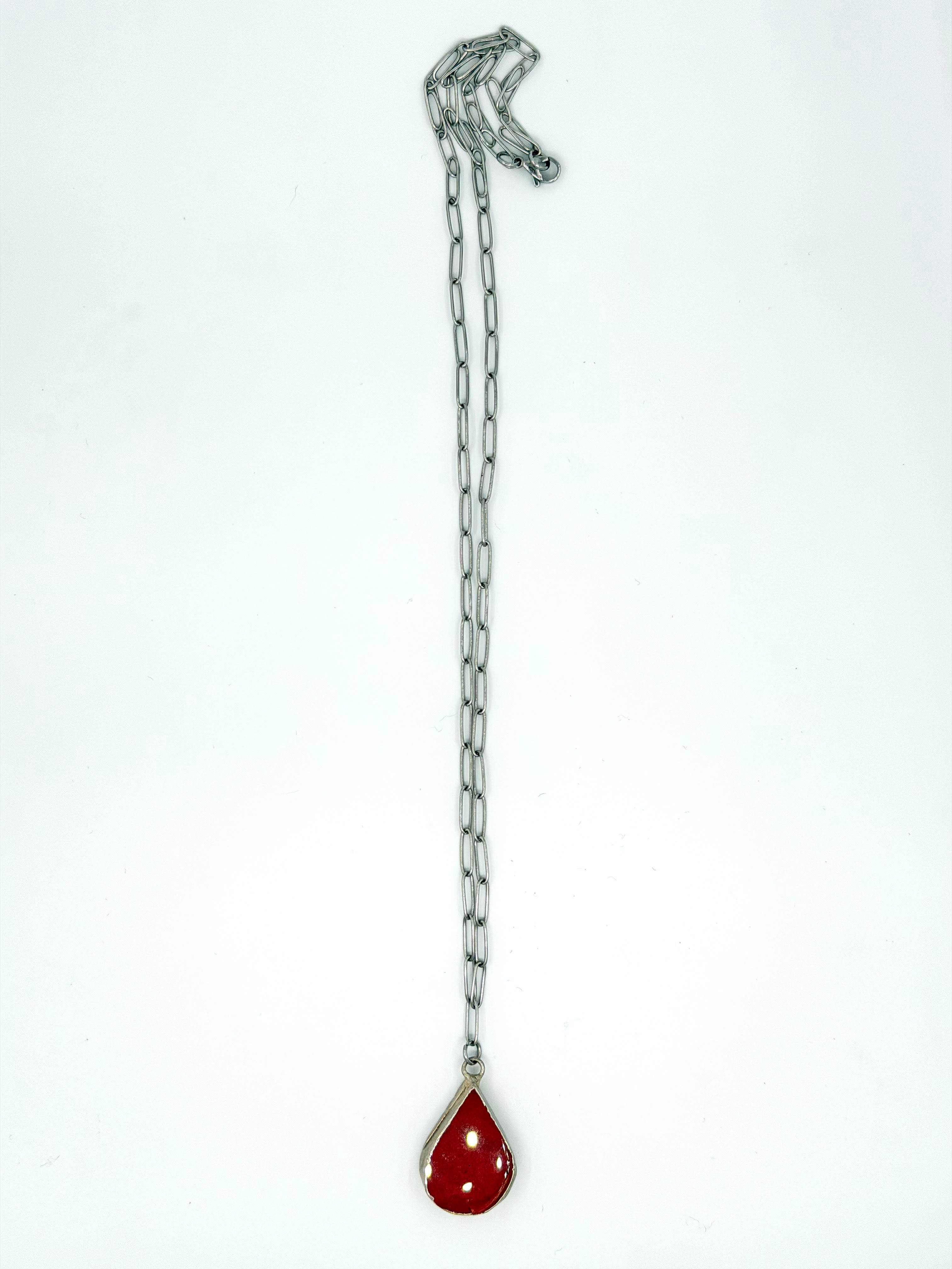 Çelik Zincirli Akik Doğal Taş Kolye