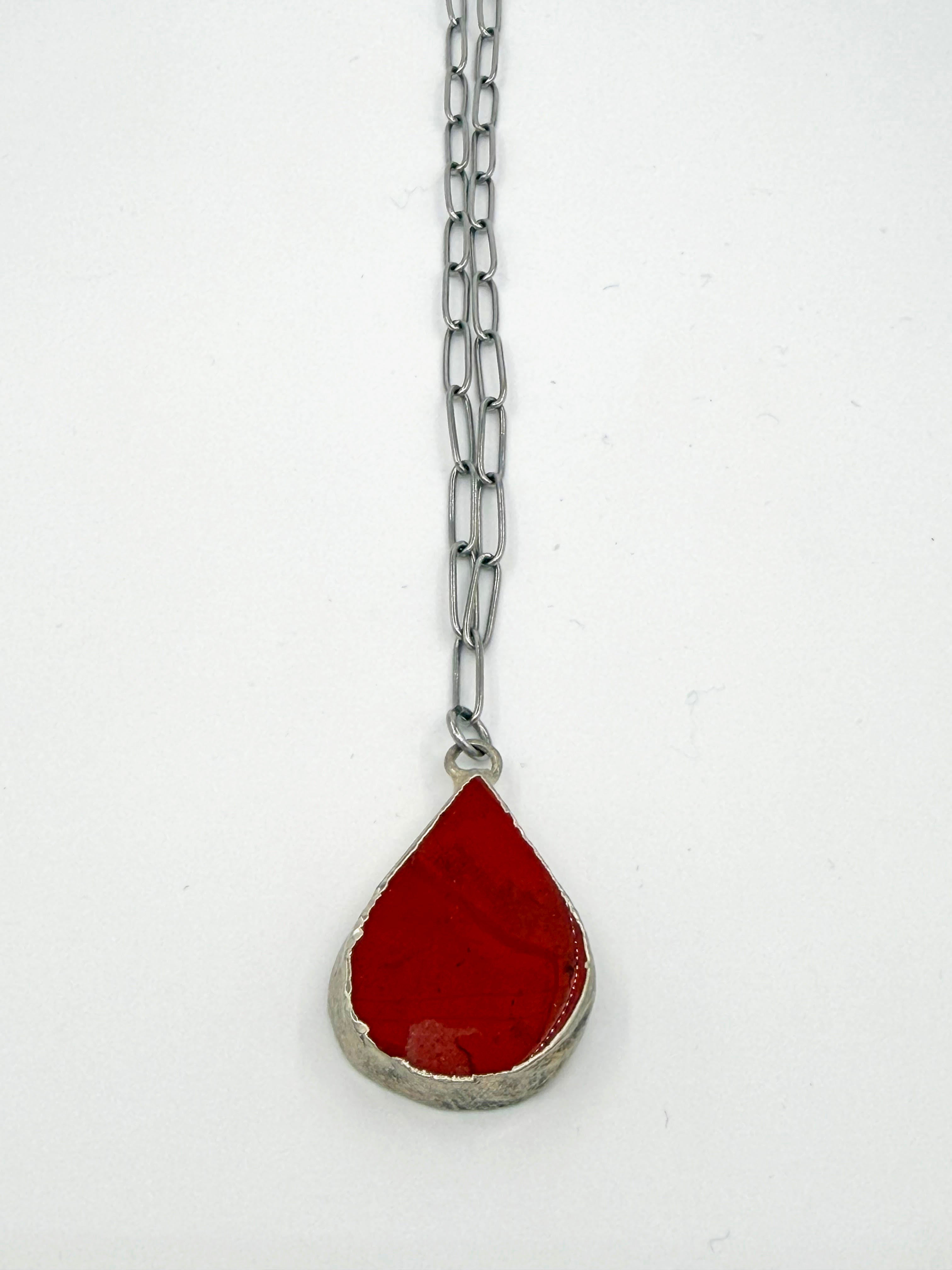 Çelik Zincirli Akik Doğal Taş Kolye