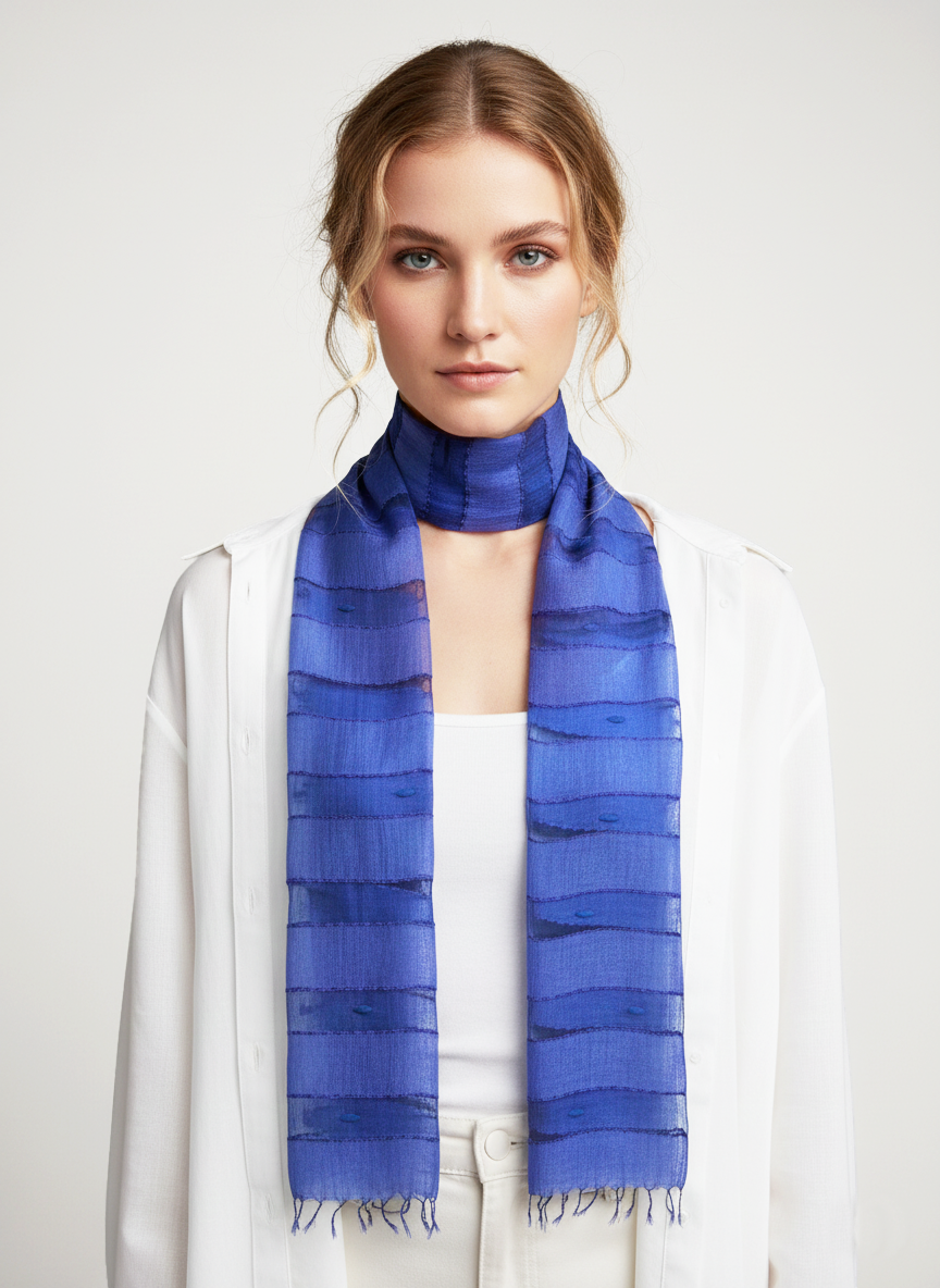 Mor Kozalı Uzun İpek Eşarp