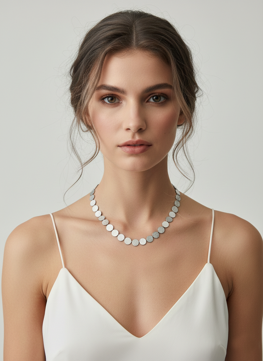 Gümüş Renk Yuvarlak Plaka Kolye