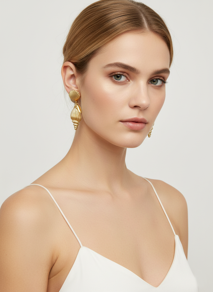 Midye Kabuğu Formunda Mat Sallantılı Küpe