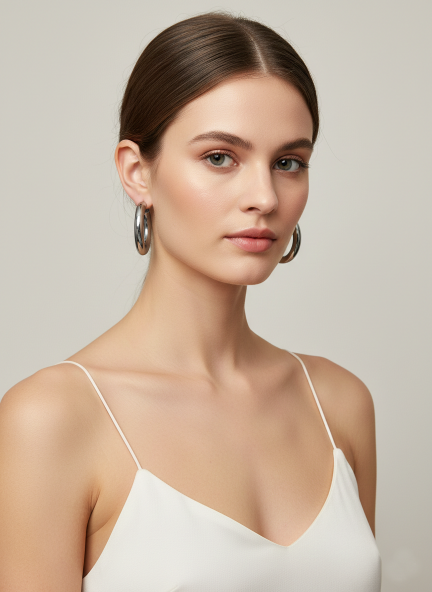 Gümüş Renk Kalın Halka Küpe