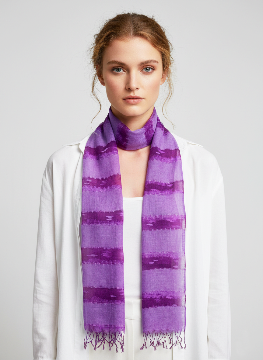 Leylak Kozalı Uzun İpek Eşarp