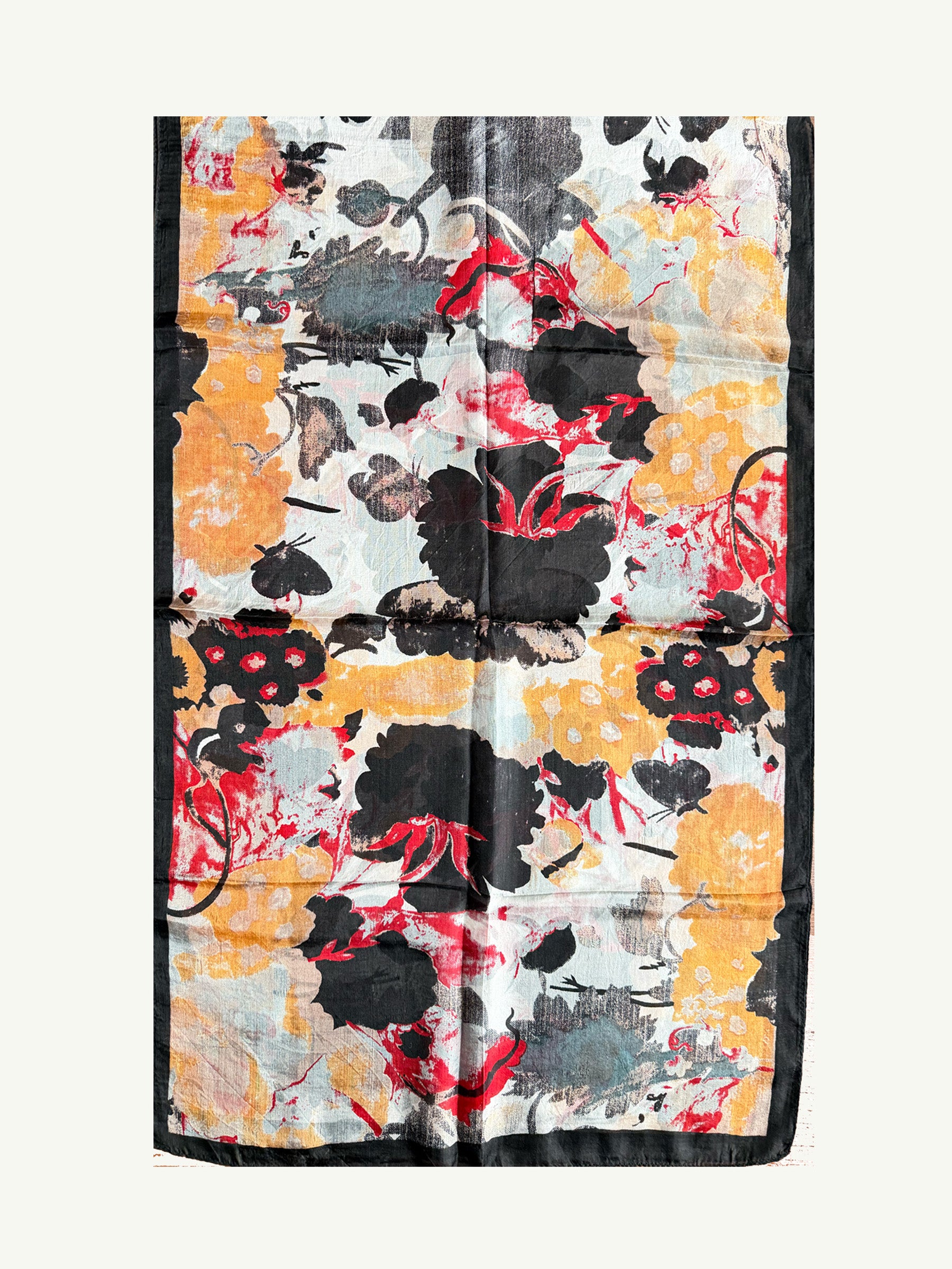 Büyük Çiçekli Uzun İpek Eşarp