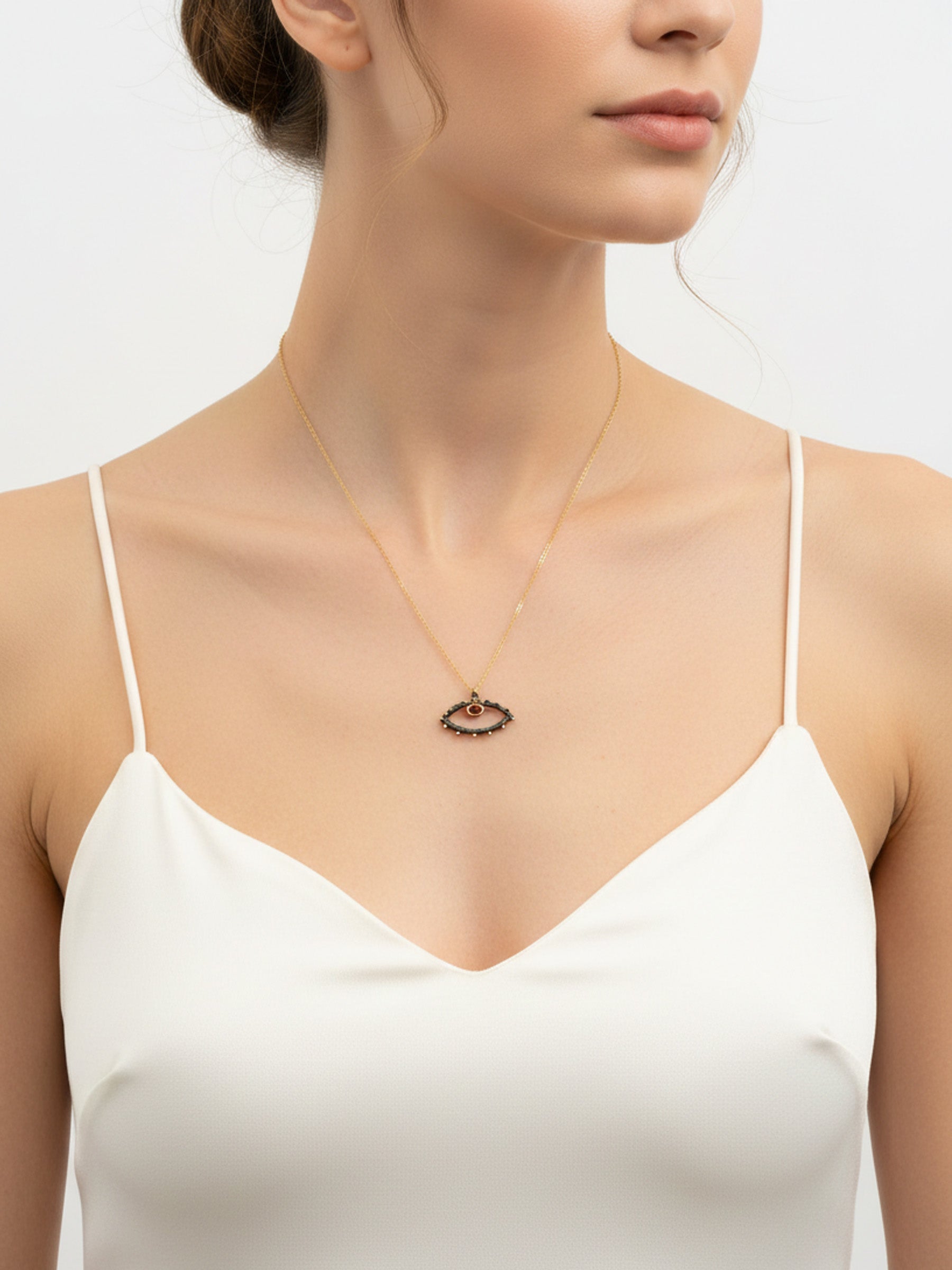 Pembe Kuvars Doğal Taşlı Altın Kaplama 925 Ayar Gümüş Göz Kolye