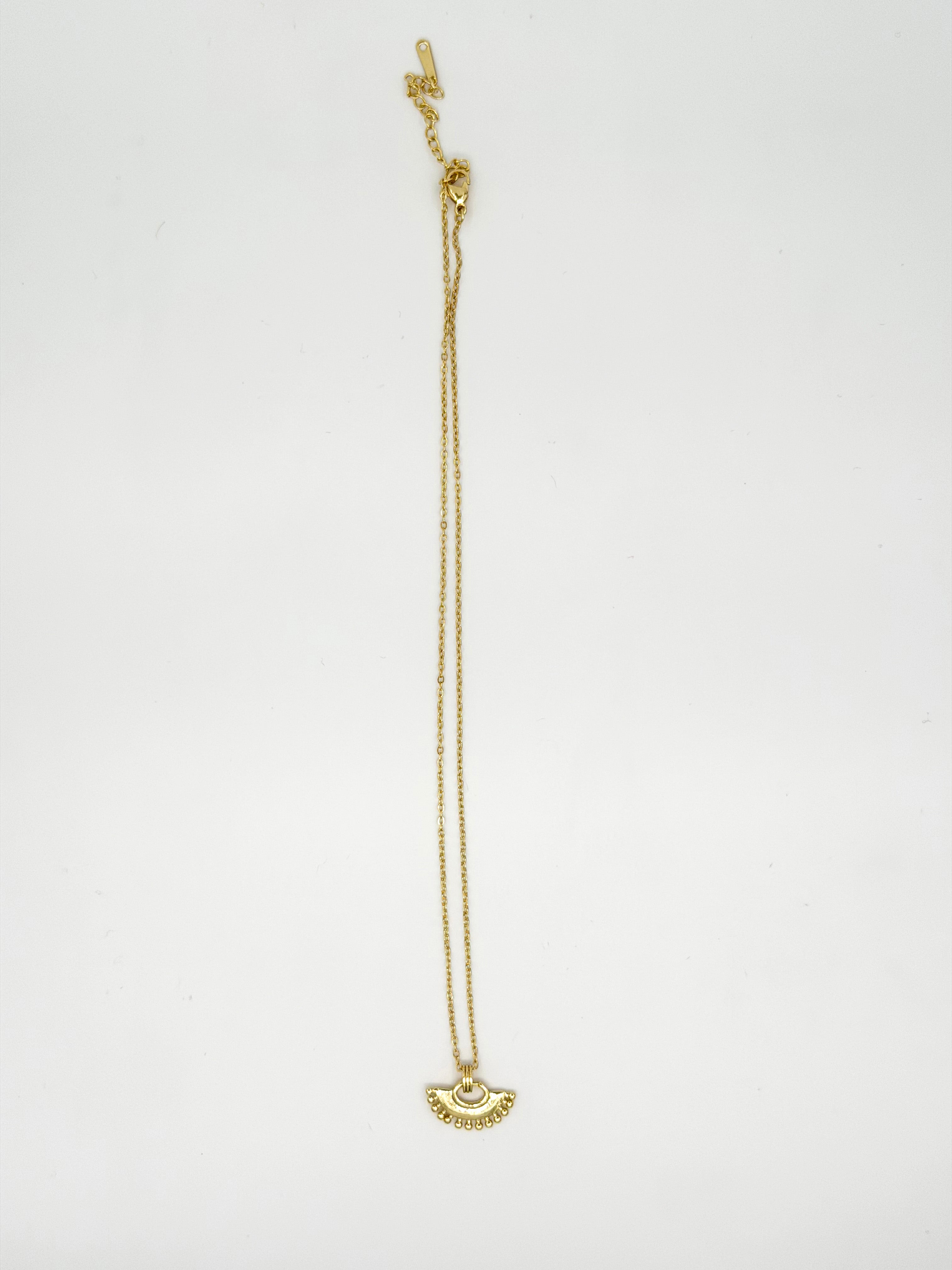 Antik Güneş Figürlü Altın Renk Çelik Kolye