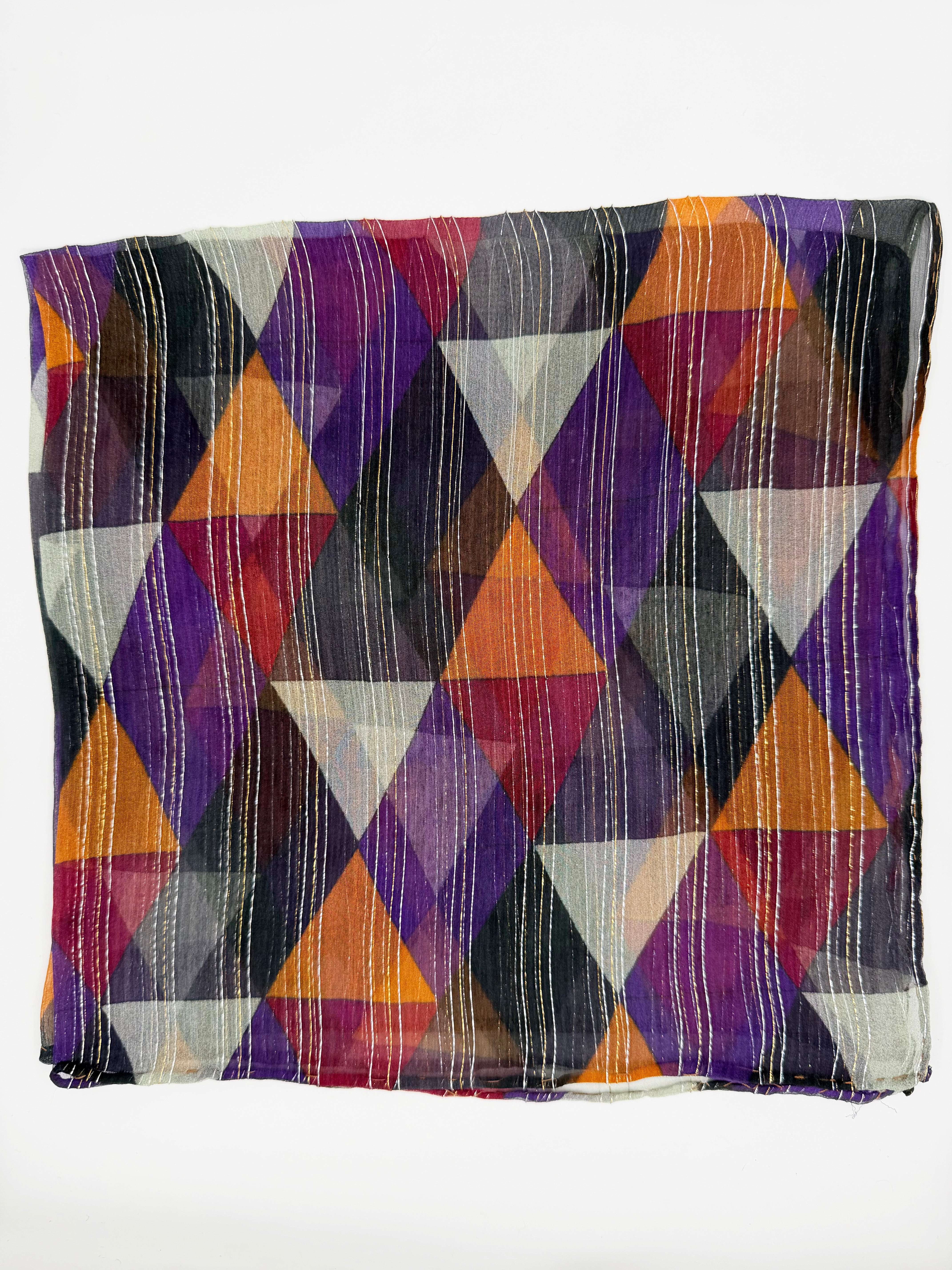 Simli Geometrik Desen Kare İpek Fular