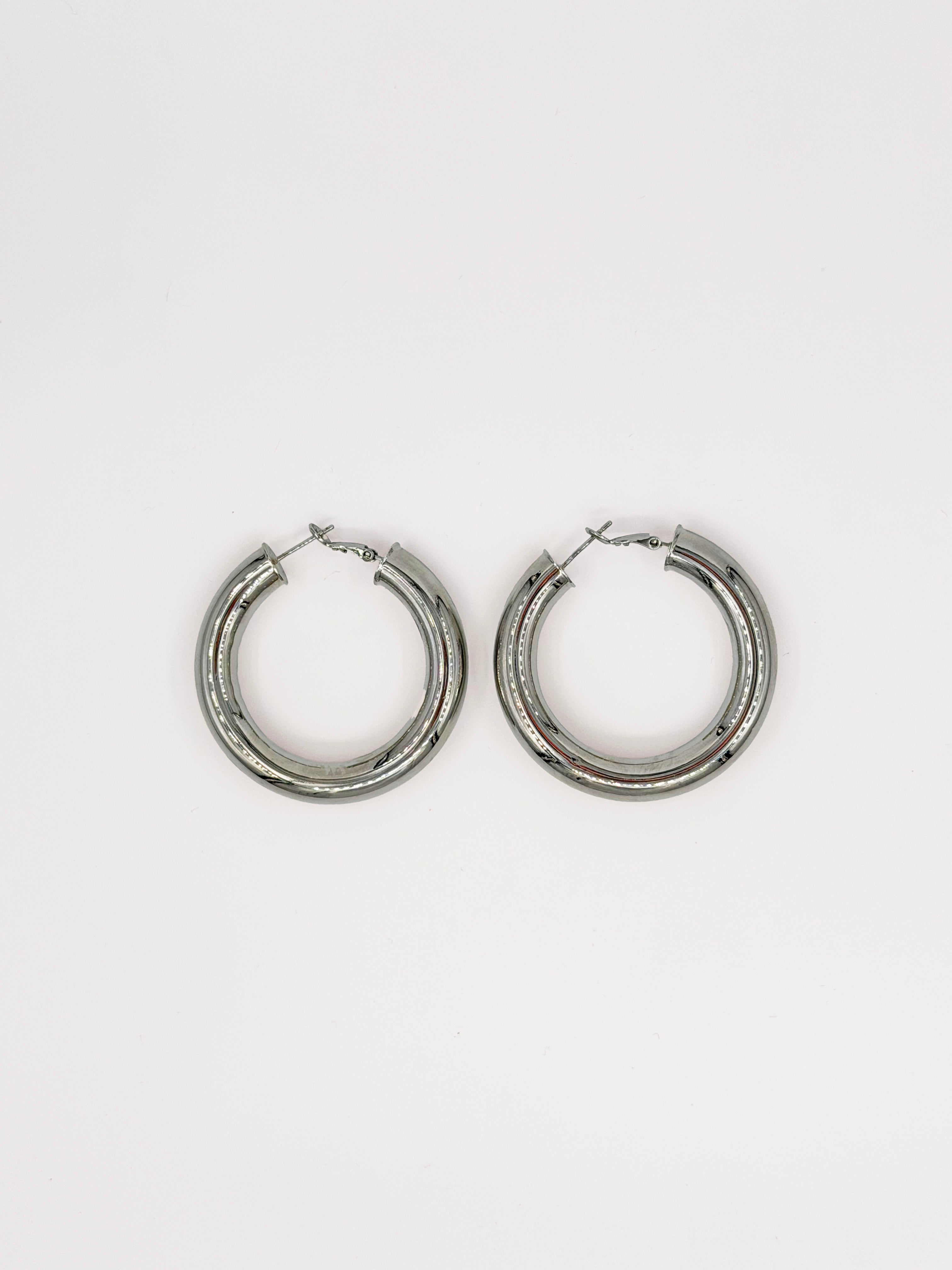 Gümüş Renk Kalın Halka Küpe