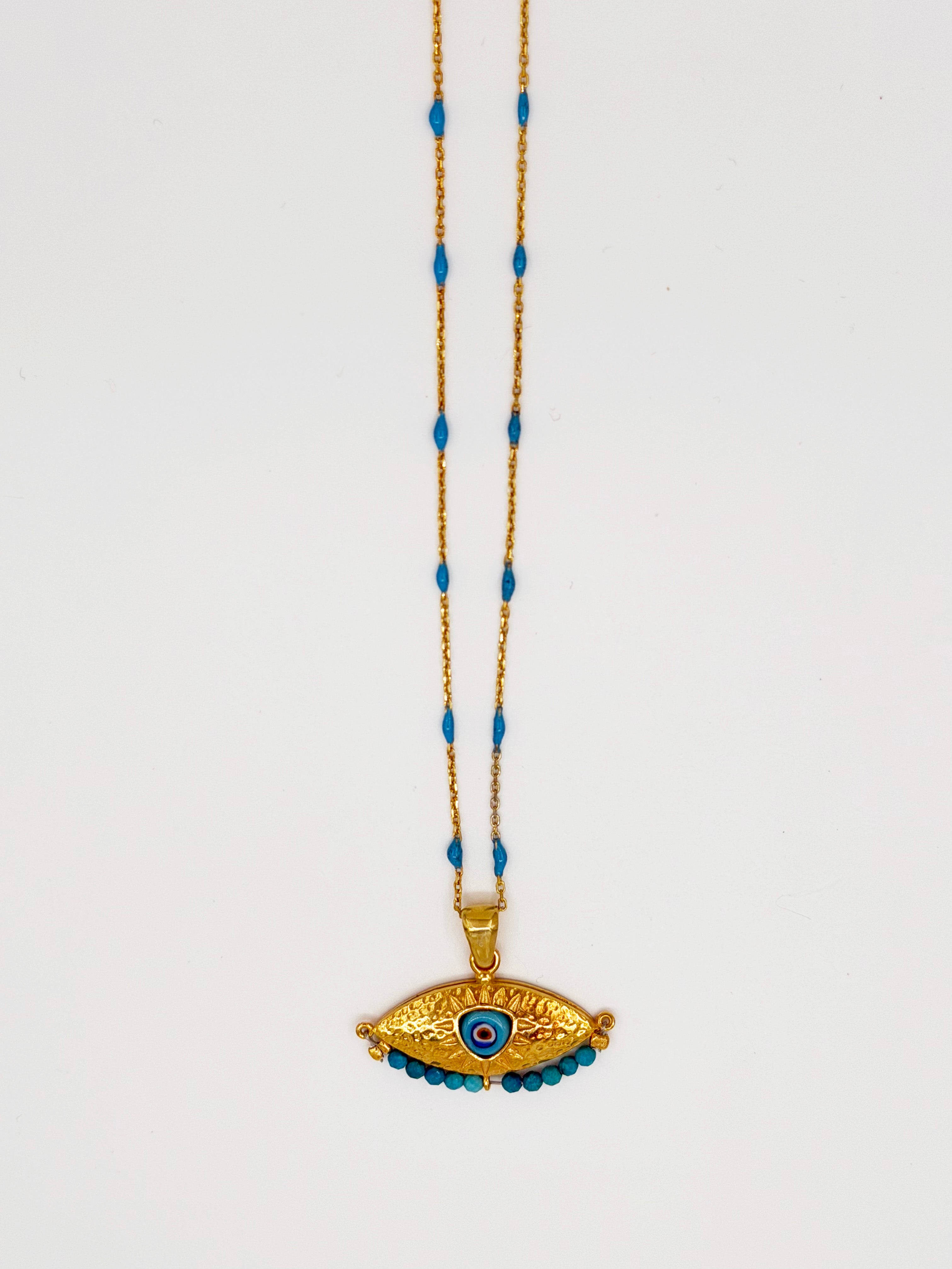 Mavi Göz Figürlü 925 Ayar Bohem Gümüş Zincir Kolye