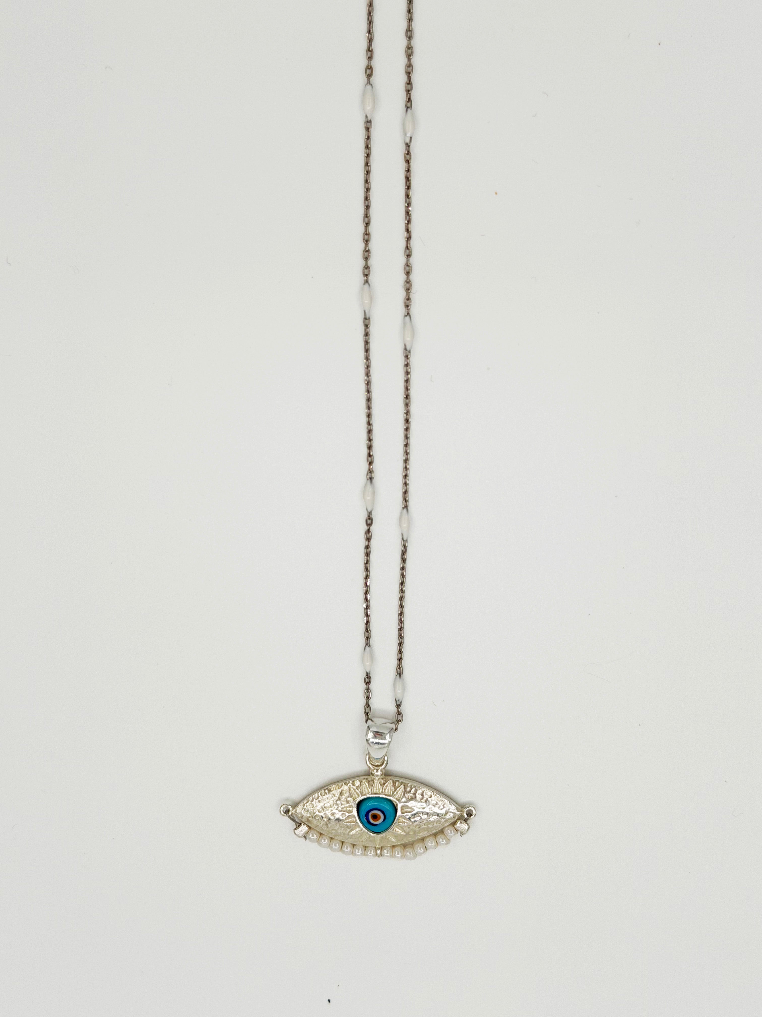 Göz Figürlü 925 Ayar Bohem Gümüş Zincir Kolye