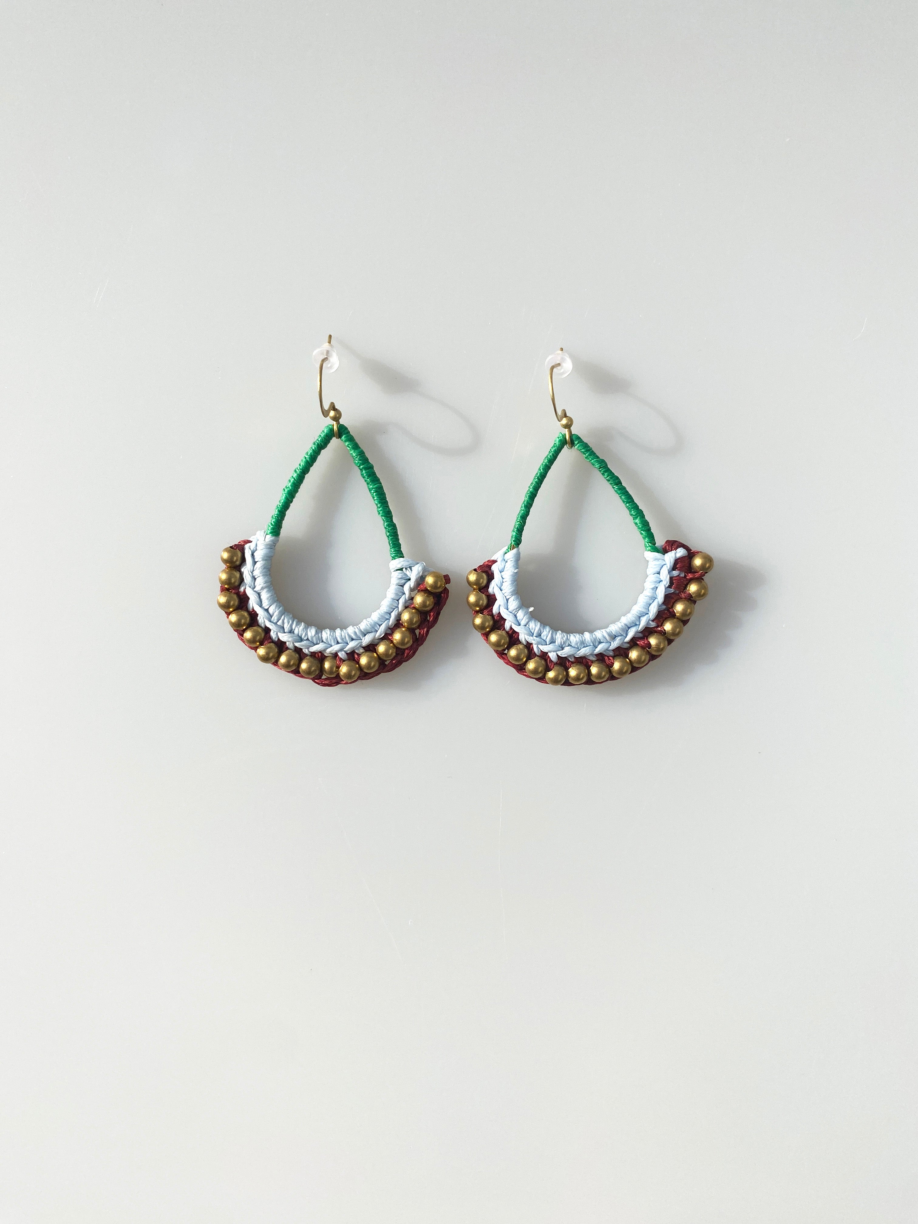 Yeşil Mavi El Yapımı Örgü Küpe