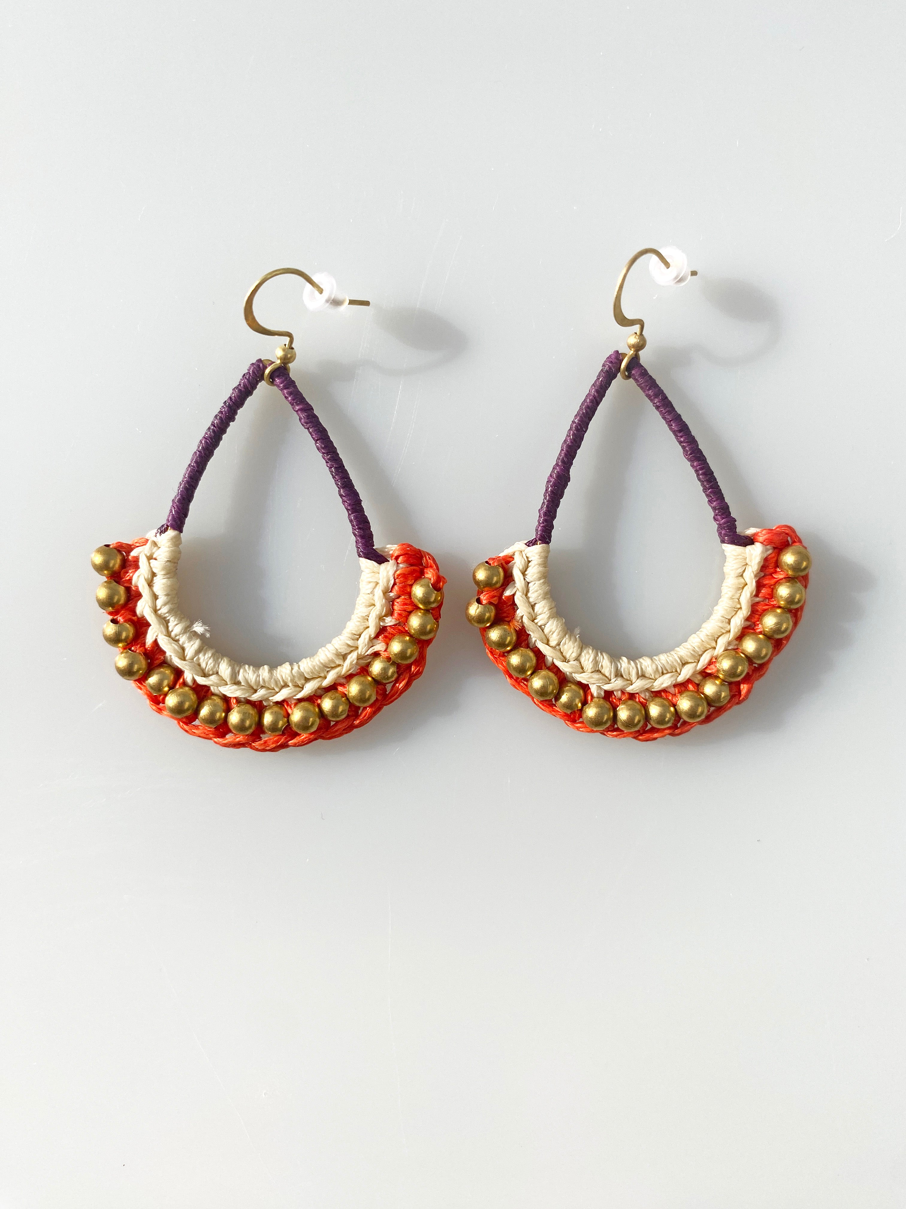 Mor Krem El Yapımı Örgü Küpe