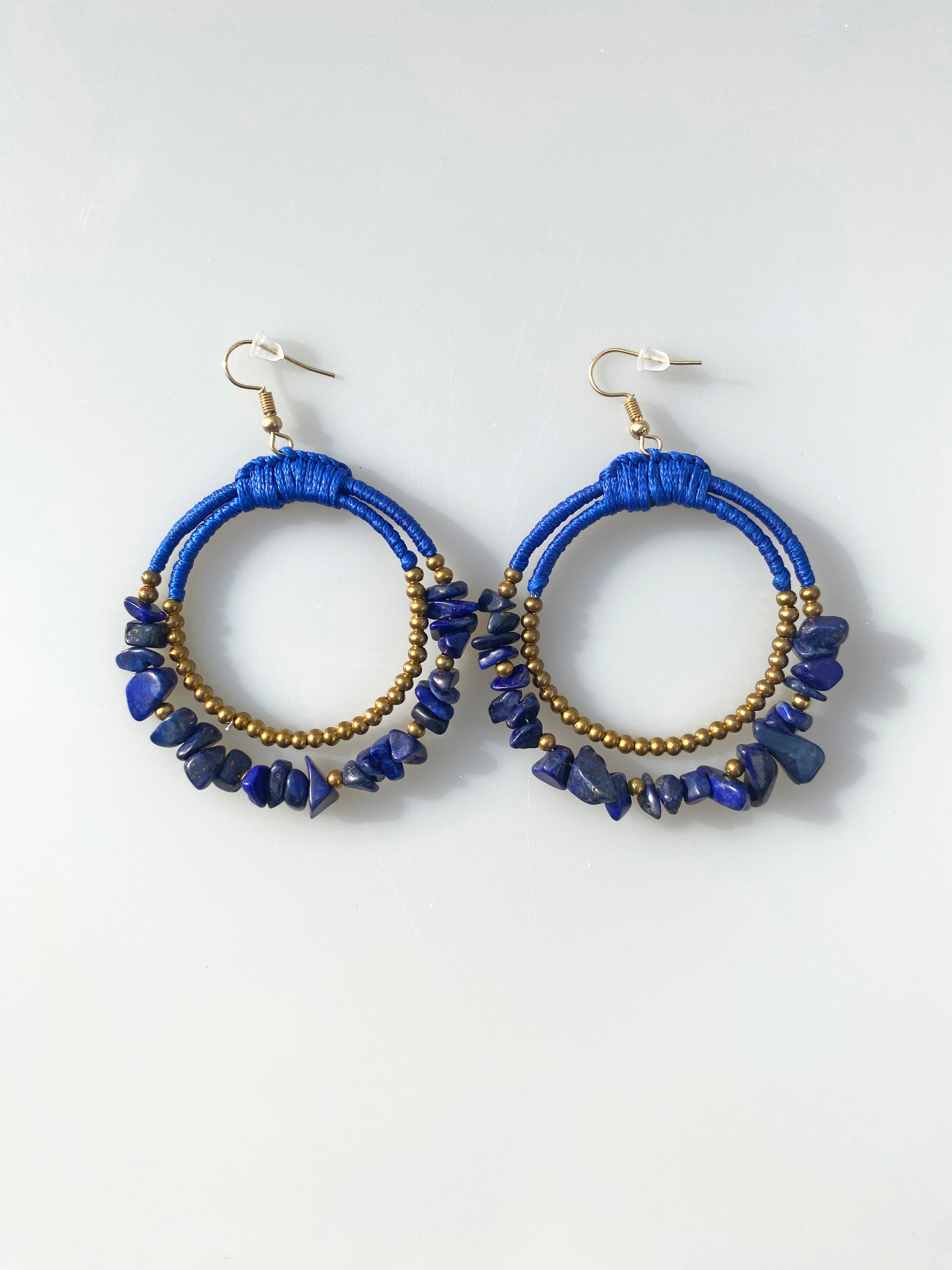 Lapis Lazuli Doğal Taşlı Örgü Halka Küpe