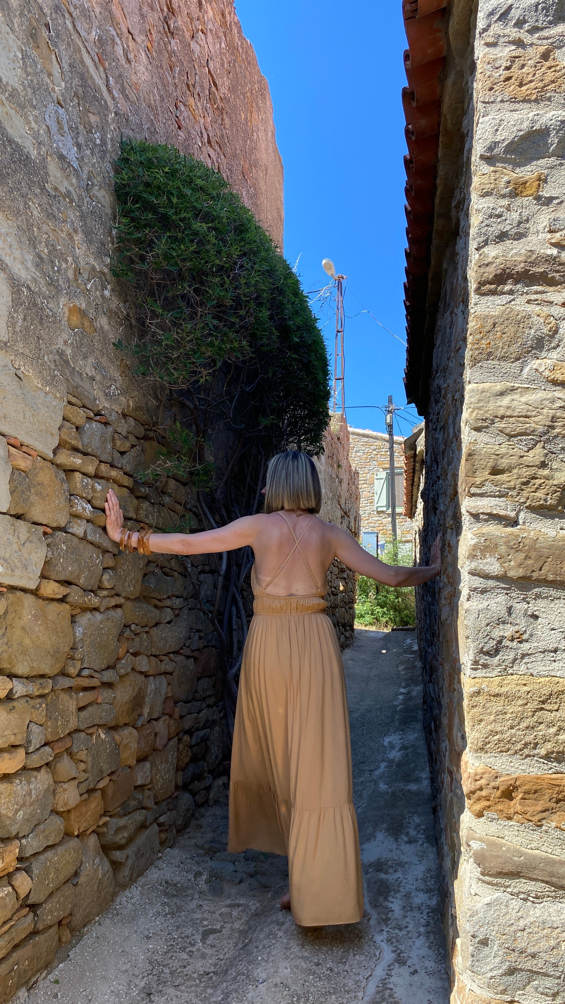 Demeter beige long dress inspired by the spirit of the Aegean