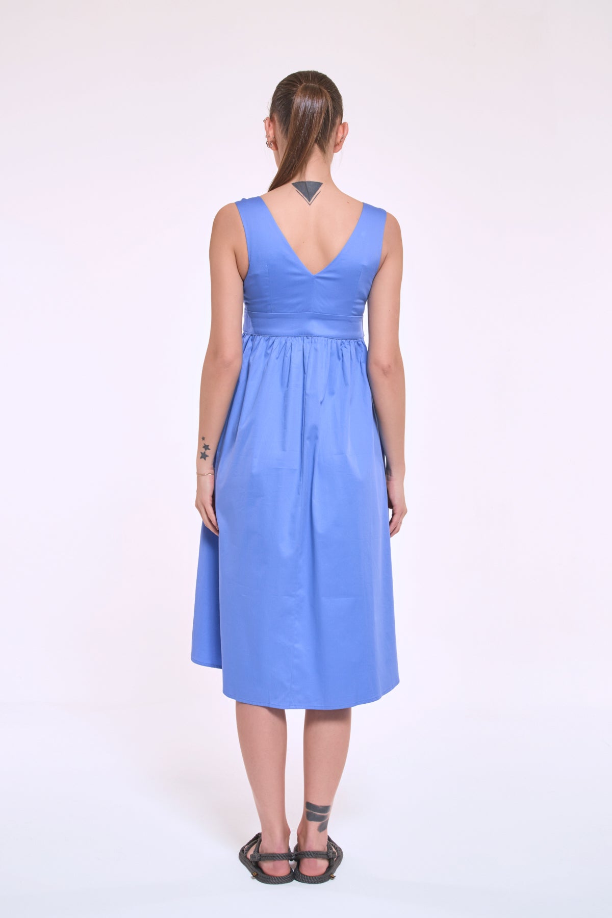 Demi blue midi dress back view