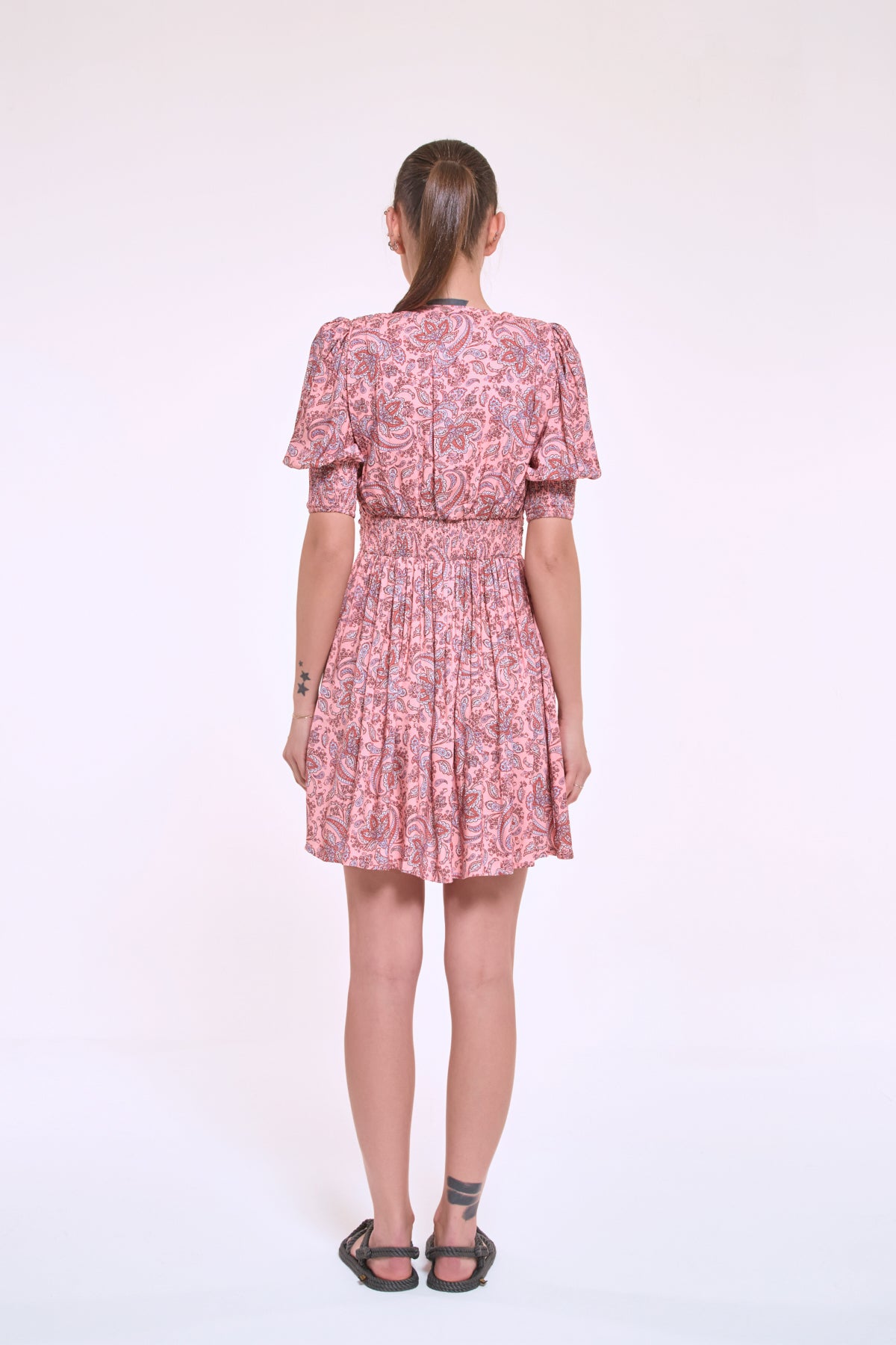 Donna salmon mini dress back view