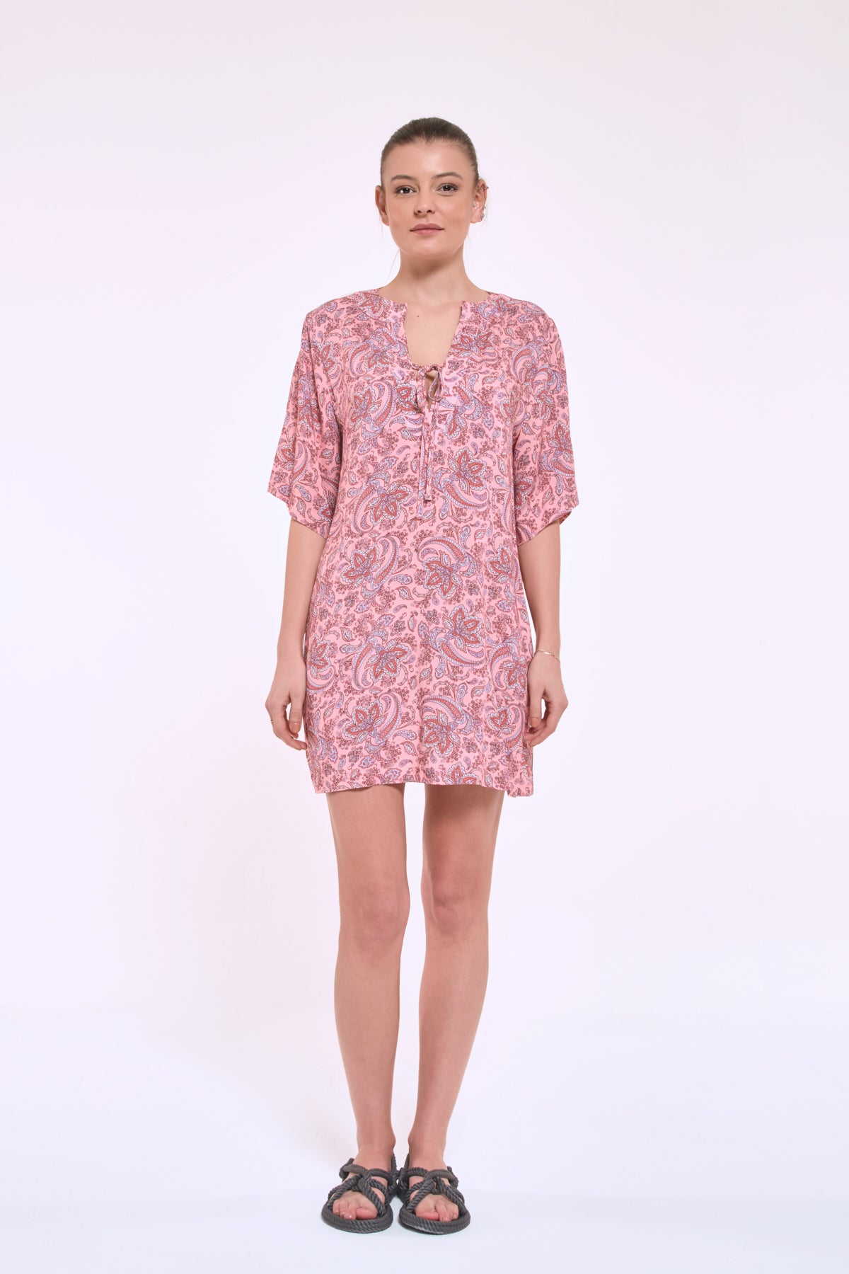 Kim salmon viscose tunic dress front view