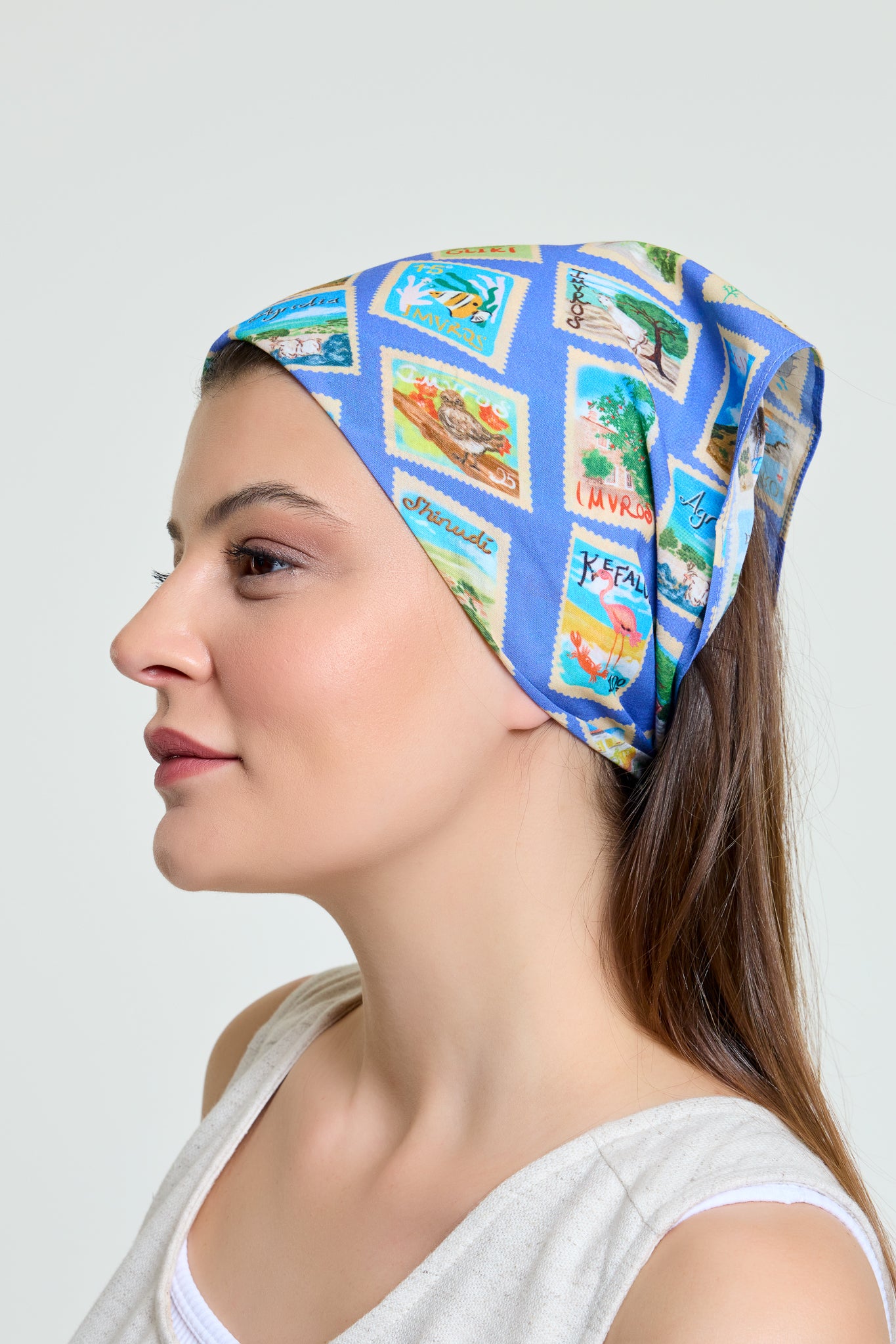 Bandana | Imroz Pul Desen Mavi | El Çizimi Pamuk Vual