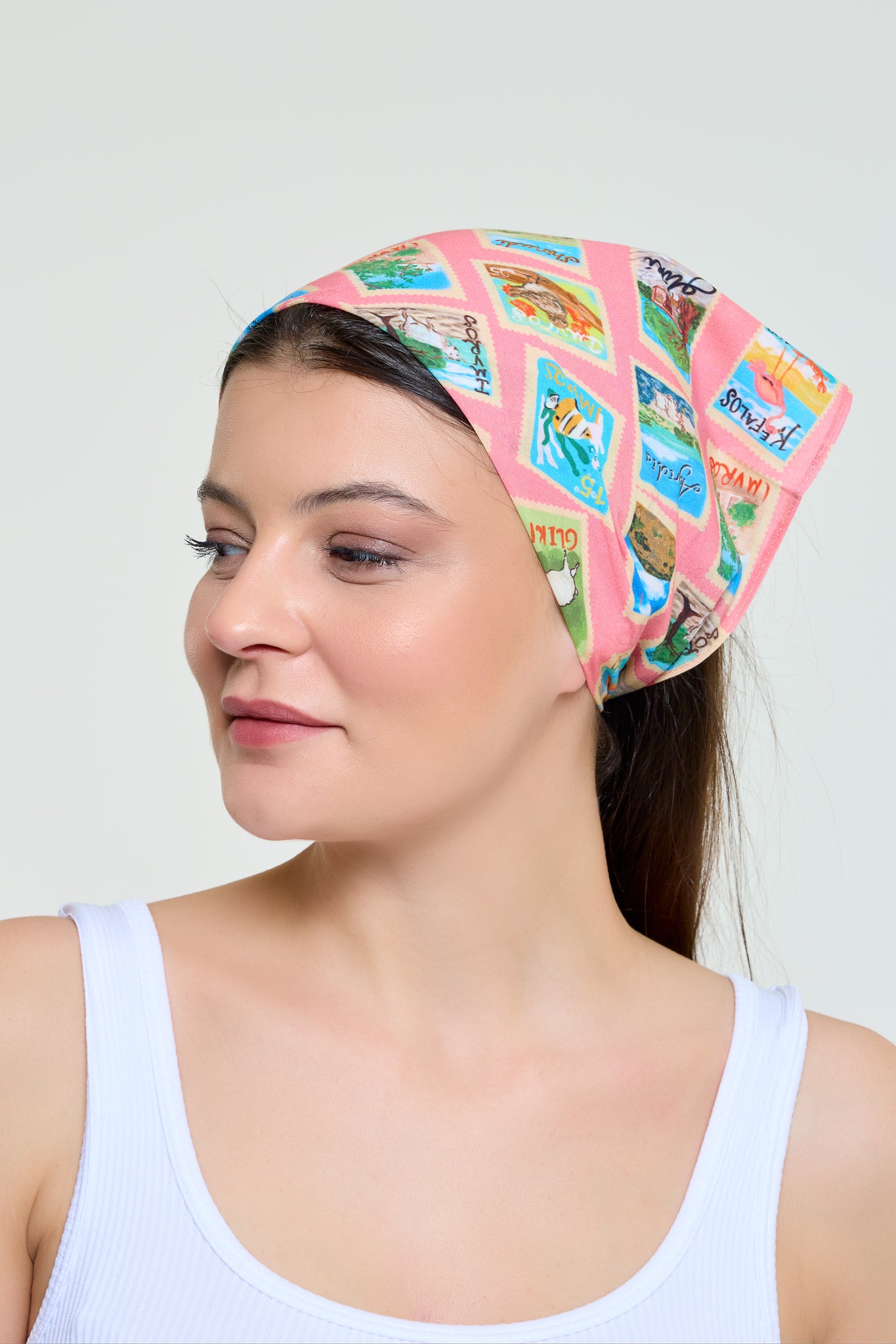 Bandana | Imroz Pul Desen Somon | El Çizimi Pamuk Vual