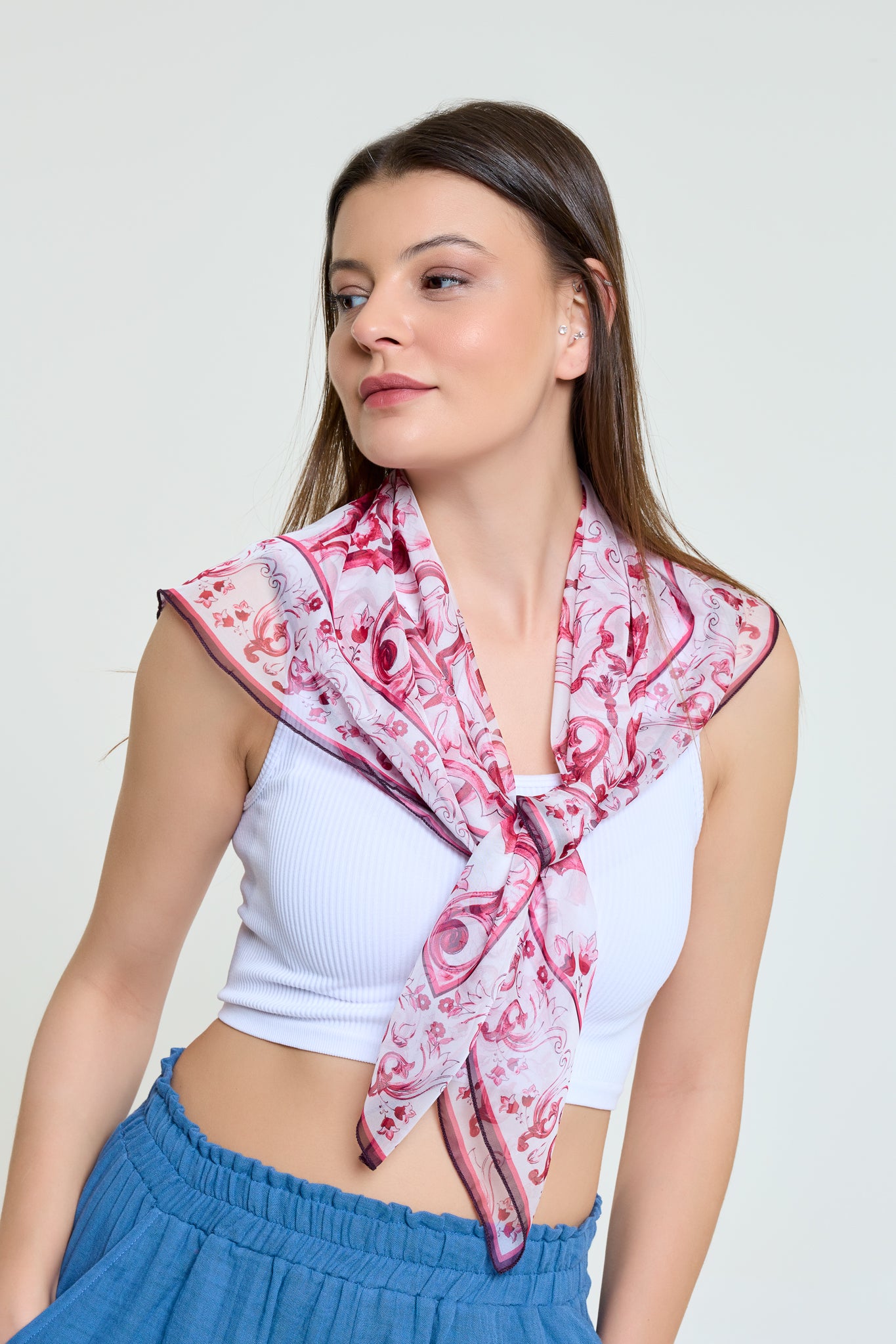 Damask Desen Bordo Eşarp