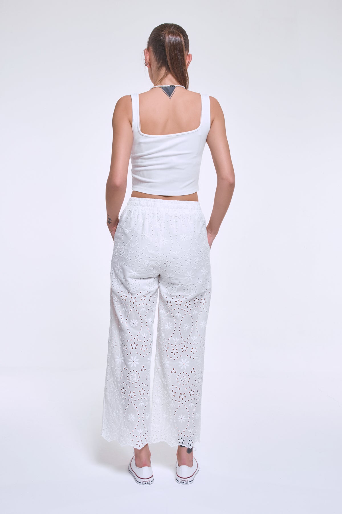 Paris | Beli Lastikli Beyaz Fisto Dantelli Brode Pantolon